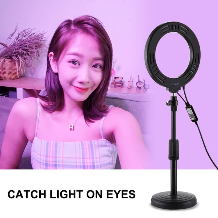 PULUZ 6.2 inch 16cm RGBW Light + Round Base Desktop Holder USB Dimmable LED Ring Vlogging Photography Video Lights with Cold Shoe Tripod Ball Head & Remote Control My Store