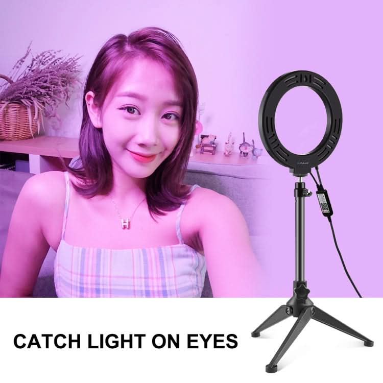 PULUZ 6.2 inch 16cm RGBW Light + Desktop Tripod Mount + USB Dimmable LED Ring Vlogging Photography Video Lights with Cold Shoe Tripod Ball Head & Remote Control My Store