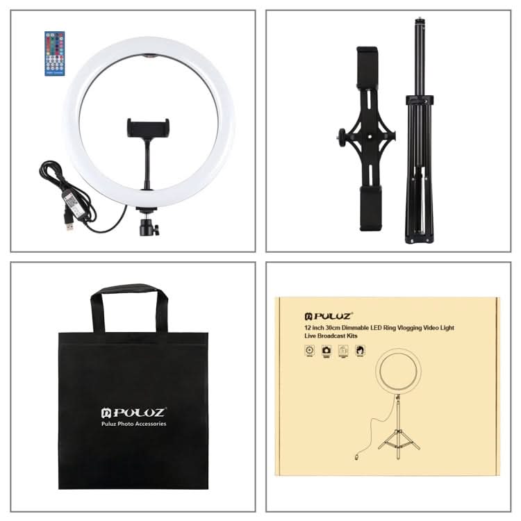 PULUZ 11.8 inch 30cm RGBW Light + 1.65m Mount + Dual Phone Brackets Curved Surface RGBW Dimmable LED Ring Selfie Vlogging Light  Live Broadcast Kits with Cold Shoe Tripod Adapter & Phone Clamp & Remote Control My Store