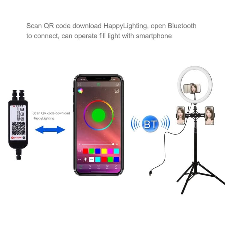 PULUZ 11.8 inch 30cm RGBW Light + 1.65m Mount + Dual Phone Brackets Curved Surface RGBW Dimmable LED Ring Selfie Vlogging Light  Live Broadcast Kits with Cold Shoe Tripod Adapter & Phone Clamp & Remote Control My Store