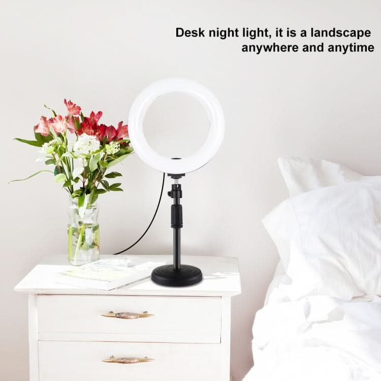 PULUZ 7.9 inch 20cm Light+ Round Base Desktop Holder USB 3 Modes Dimmable Dual Color Temperature LED Curved Light Ring Vlogging Selfie Photography Video Lights with Phone Clamp My Store