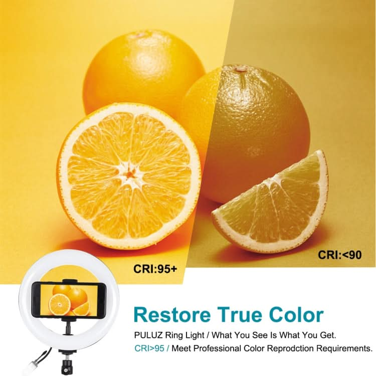 PULUZ 7.9 inch 20cm RGBW Light + Round Base Desktop Mount Dimmable LED Dual Color Temperature LED Curved Light Ring Vlogging Selfie Photography Video Lights with Phone Clamp My Store