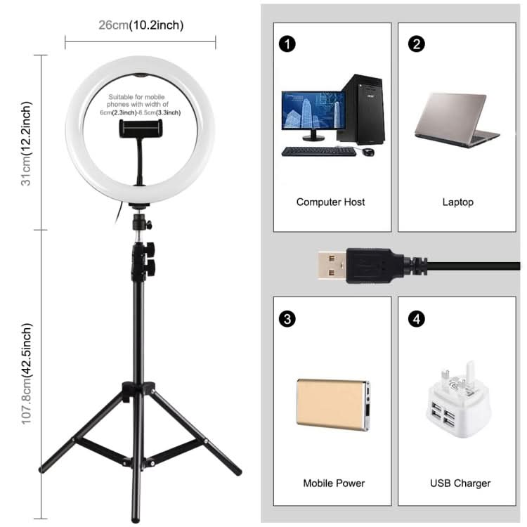 PULUZ 10.2 inch 26cm Marquee LED RGBWW Selfie Beauty Light  + 1.1m Tripod Mount 168 LED Dual-color Temperature Dimmable Ring Vlogging Photography Video Lights with Cold Shoe Tripod Ball Head & Remote Control & Phone Clamp My Store