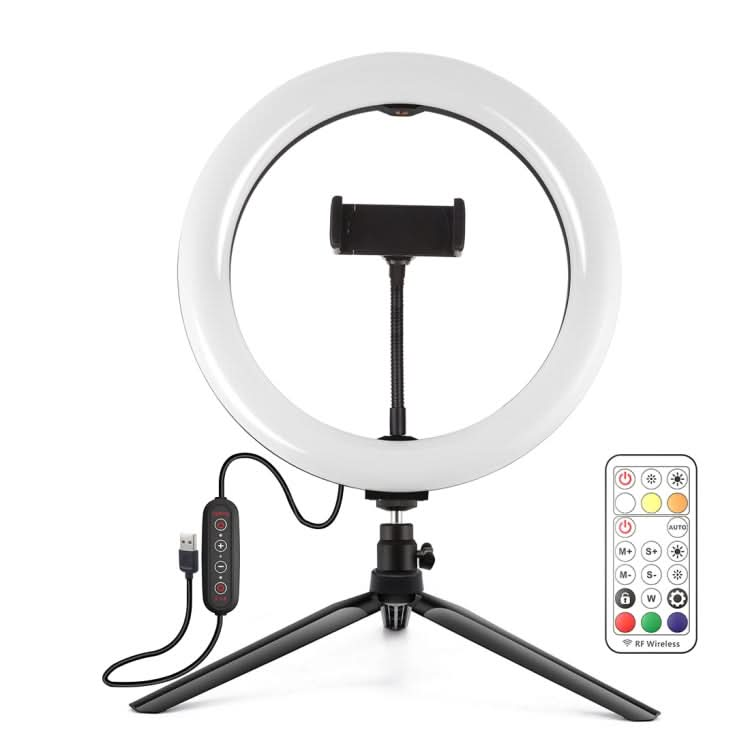 PULUZ 10.2 inch 26cm Marquee LED RGBWW Selfie Beauty Light + Desktop Tripod Mount 168 LED Dual-color Temperature Dimmable Ring Vlogging Photography Video Lights with Cold Shoe Tripod Ball Head & Remote Control & Phone Clamp My Store