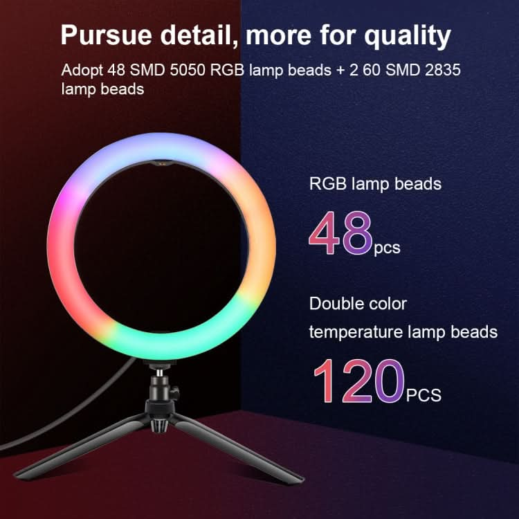 PULUZ 10.2 inch 26cm Marquee LED RGBWW Selfie Beauty Light + Desktop Tripod Mount 168 LED Dual-color Temperature Dimmable Ring Vlogging Photography Video Lights with Cold Shoe Tripod Ball Head & Remote Control & Phone Clamp My Store