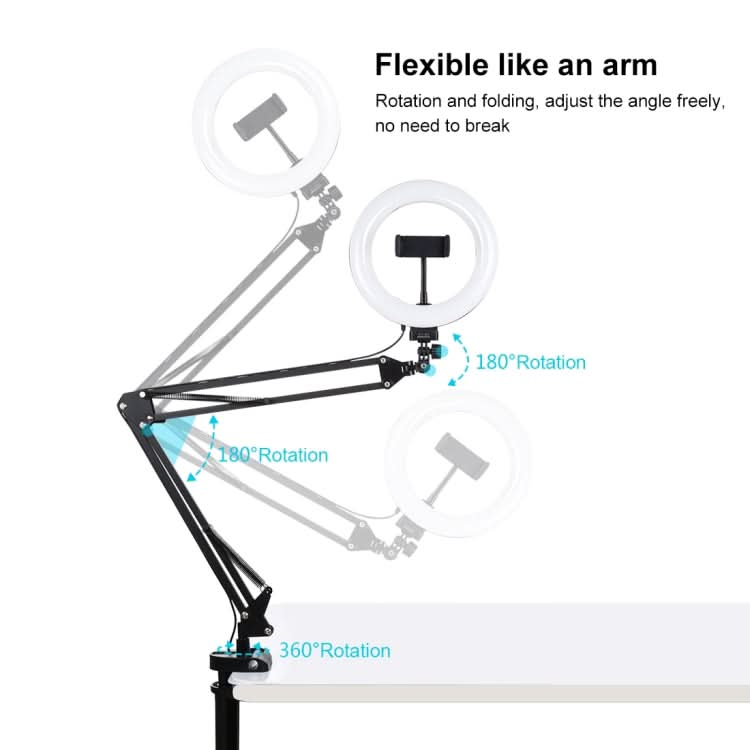 PULUZ 7.9 inch 20cm Ring Curved Light + Desktop Arm Stand USB 3 Modes Dimmable Dual Color Temperature LED Vlogging Selfie Photography Video Lights with Phone Clamp My Store