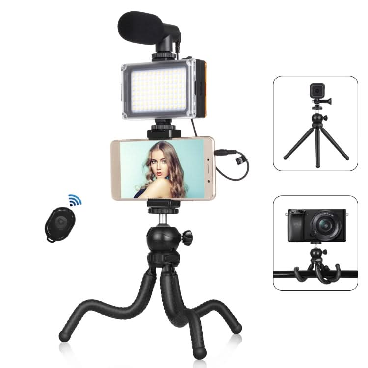 PULUZ  4 in 1 Vlogging Live Mini Octopus Bracket Kit + Studio Light + Microphone + Phone Clamp Kits My Store