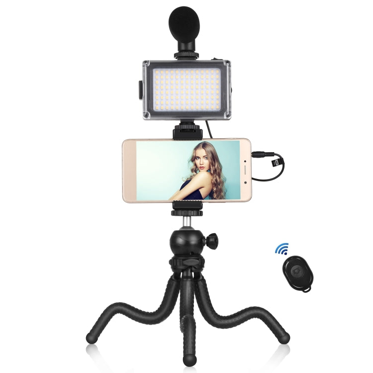 PULUZ  4 in 1 Vlogging Live Mini Octopus Bracket Kit + Studio Light + Microphone + Phone Clamp Kits My Store