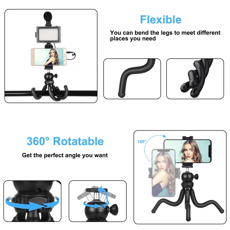 PULUZ  4 in 1 Vlogging Live Mini Octopus Bracket Kit + Studio Light + Microphone + Phone Clamp Kits