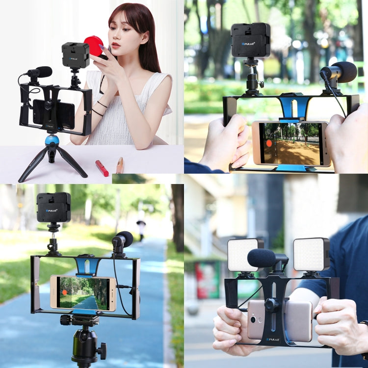 PULUZ 4 in 1 Vlogging Live Broadcast LED Selfie Fill Light Smartphone Video Rig Kits with Microphone + Tripod Mount + Cold Shoe Tripod Head for iPhone, Galaxy, Huawei, Xiaomi, HTC, LG, Google, and Other Smartphones My Store