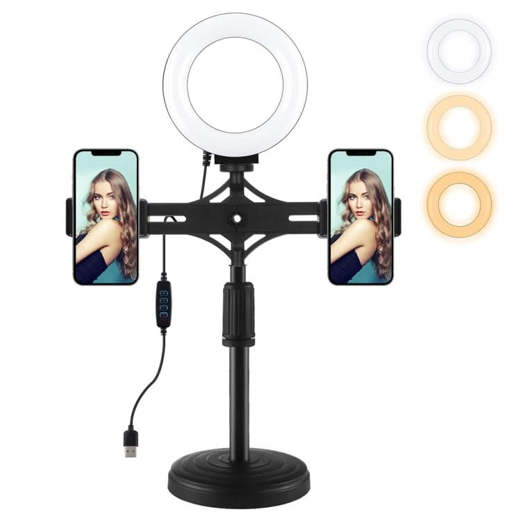 PULUZ 4.7 inch 12cm Ring Light Horizontal Dual Phone Brackets Desktop Holder Video Light Kits My Store