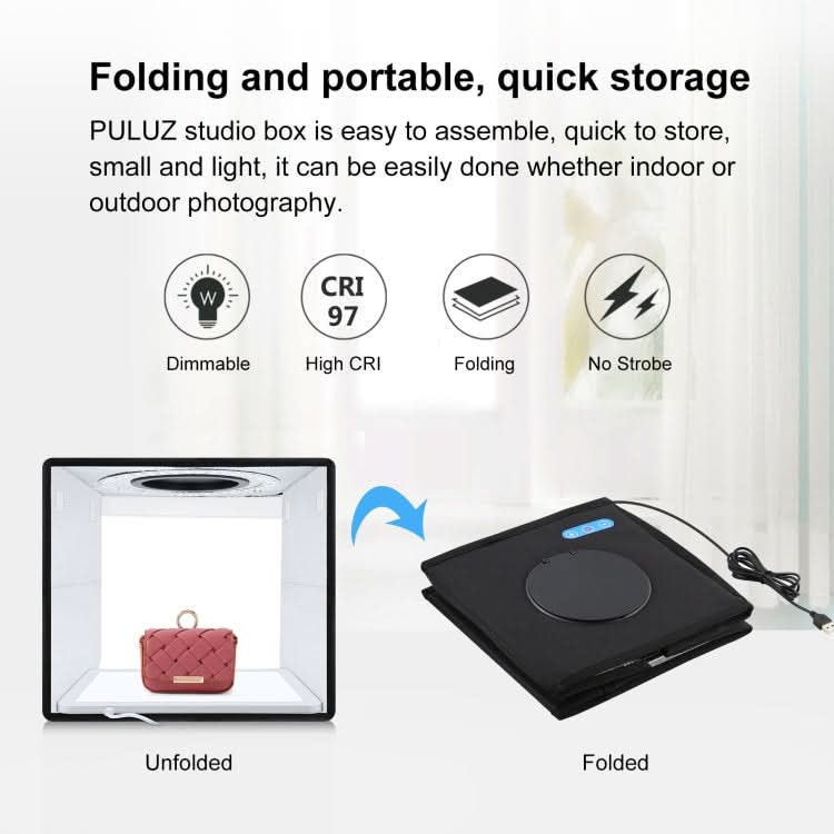 PULUZ 25cm Folding Portable High CRI Ring LED Photo Lighting Studio Tent Box + Shadowless Light Lamp Panel Pad with 12 Colors Backdrops, Size: 25cm x 25cm x 25cm My Store