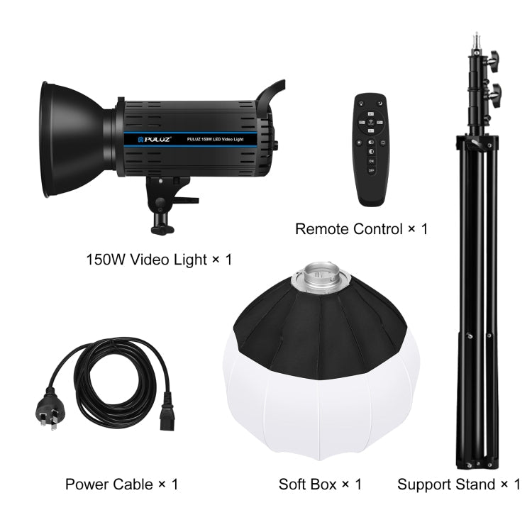 PULUZ 150W 5600K Studio Video Light + 2.8m Light Holder + 65cm Foldable Lantern Softbox Photography Kit