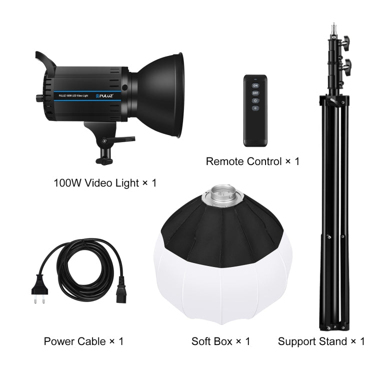 PULUZ 100W 5600K Studio Video Light + 2.8m Light Holder + 65cm Foldable Lantern Softbox Photography Kit