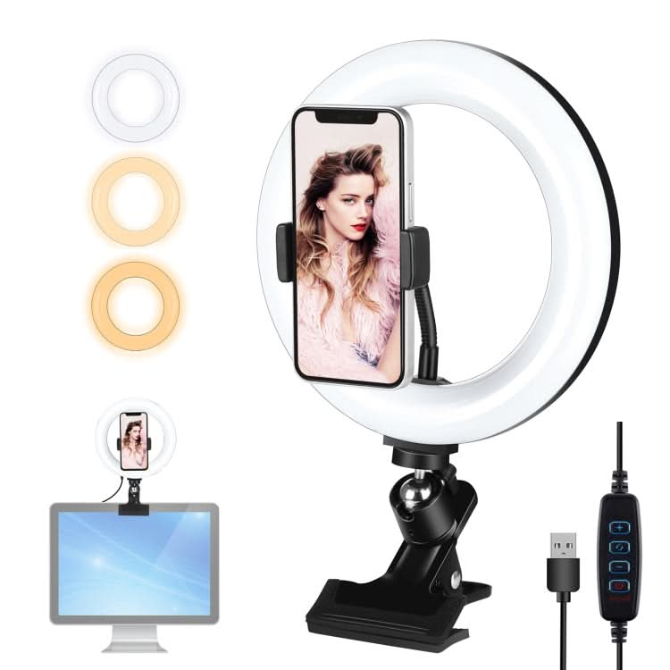 PULUZ 7.9 inch 20cm Ring Selfie Light + Monitor Clip 3 Modes USB Dimmable Dual Color Temperature LED Curved Vlogging Photography Video Lights Kits with Phone Clamp My Store