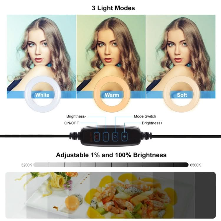 PULUZ 7.9 inch 20cm Ring Selfie Light + Monitor Clip 3 Modes USB Dimmable Dual Color Temperature LED Curved Vlogging Photography Video Lights Kits with Phone Clamp My Store