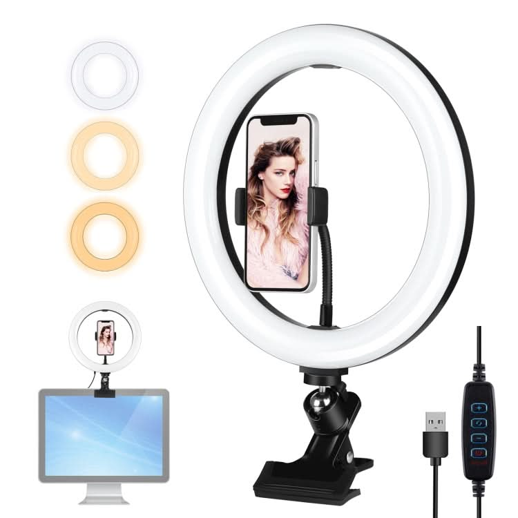 PULUZ 10.2 inch 26cm Ring Light + Monitor Clip USB 3 Modes Dimmable Dual Color Temperature LED Curved Diffuse Vlogging Selfie Beauty Photography Video Lights with Phone Clamp My Store