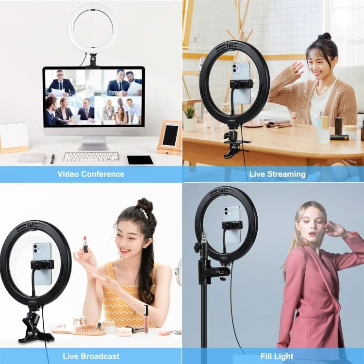 PULUZ 10.2 inch 26cm Ring Light + Monitor Clip USB 3 Modes Dimmable Dual Color Temperature LED Curved Diffuse Vlogging Selfie Beauty Photography Video Lights with Phone Clamp My Store