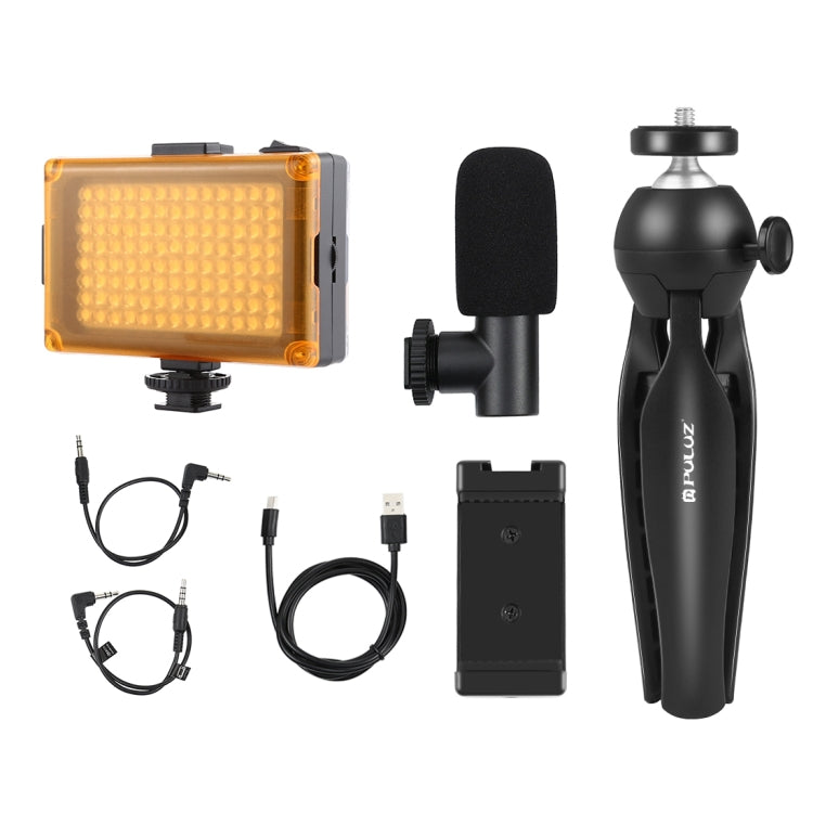 PULUZ Live Broadcast Smartphone Video Light Vlogger Kits with Microphone + LED Light + Tripod Mount + Phone Clamp Holder