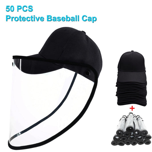 50 PCS Anti-Saliva Splash Anti-Spitting Anti-Fog Anti-Oil Protective Baseball Cap Mask Removable Face Shield