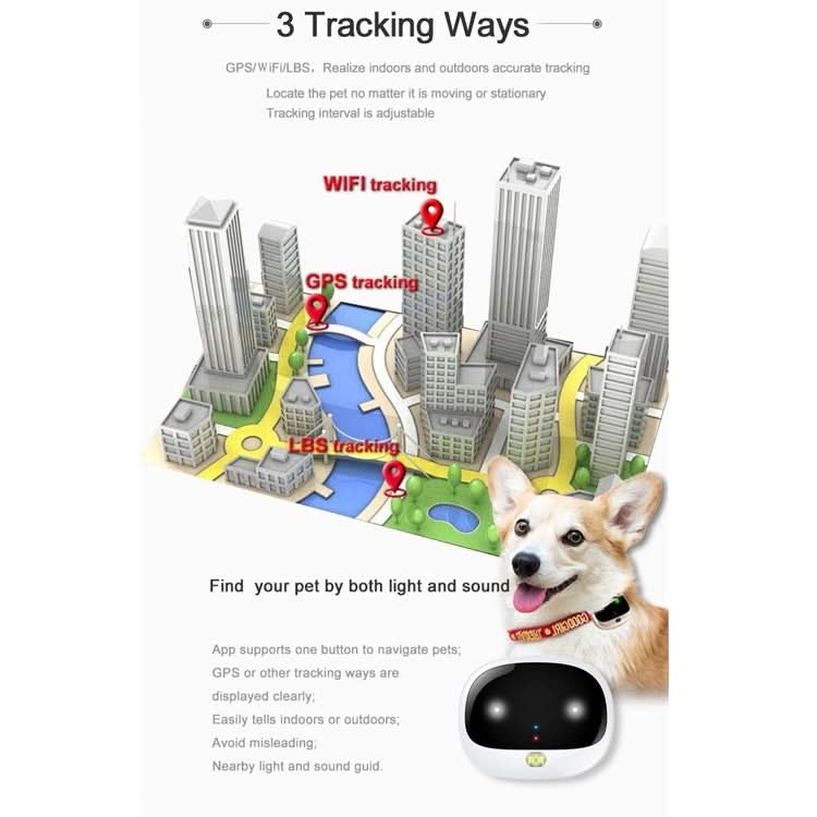 RF-V43 B Style IP67 Waterproof GPS + LBS + WiFi Pet Locator Pet Collar Tracking Device For North America/South America.