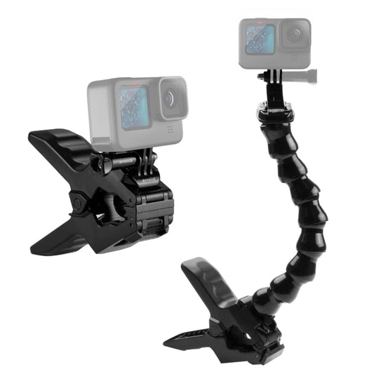 PULUZ Action Sports Cameras Jaws Flex Clamp Mount for GoPro Hero12 Black / Hero11 /10 /9 /8 /7 /6 /5, Insta360 Ace / Ace Pro, DJI Osmo Action 4 and Other Action Cameras