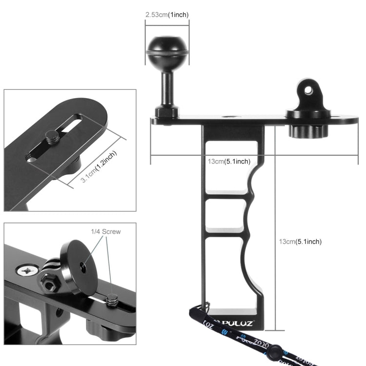 PULUZ CNC алюминиевый кронштейн для дайвинга с одной рукой, ручной держатель, совместимый с DJI Osmo Action, GoPro NEW HERO /HERO7 /6 /5 /5 Session /4 Session /4 /3+ /3 /2 /1, Xiaoyi и другими экшн-камерами, цифровыми зеркальными камерами