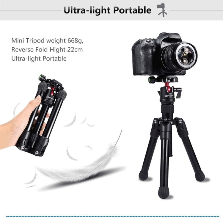 PULUZ Pocket Mini Microspur Photos Stativhalterung aus Magnesiumlegierung mit 360-Grad-Kugelkopf für DSLR- und Digitalkameras, einstellbare Höhe: 24,5 – 57 cm, maximale Tragkraft: 3 kg