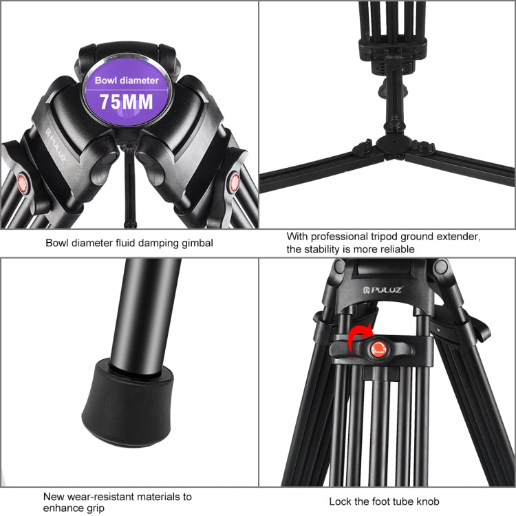 PULUZ Professional Heavy Duty Camcorder Aluminum Alloy Tripod