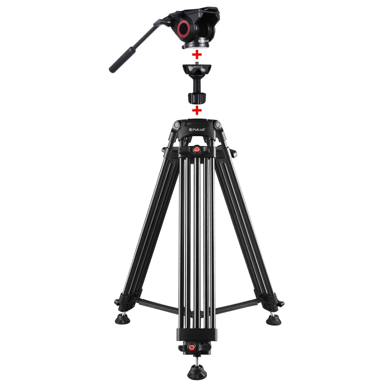 PULUZ 3 in 1 (Tripod + Bowl Adapter + Fluid Drag Head) Heavy Duty Video Camcorder Aluminum Alloy Tripod Mount Kit for DSLR / SLR Camera, Adjustable Height: 62-152cm