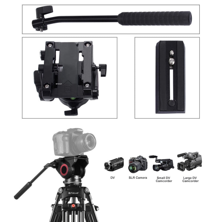 PULUZ 3 in 1 (Tripod + Bowl Adapter + Fluid Drag Head) Heavy Duty Video Camcorder Aluminum Alloy Tripod Mount Kit for DSLR / SLR Camera, Adjustable Height: 62-152cm