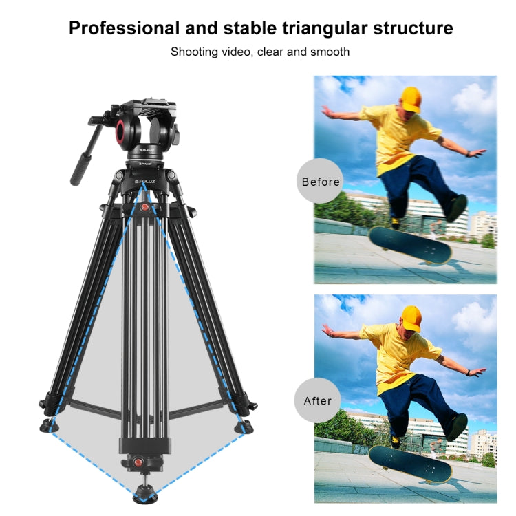 PULUZ 3 in 1 (Tripod + Bowl Adapter + Fluid Drag Head) Heavy Duty Video Camcorder Aluminum Alloy Tripod Mount Kit for DSLR / SLR Camera, Adjustable Height: 62-152cm