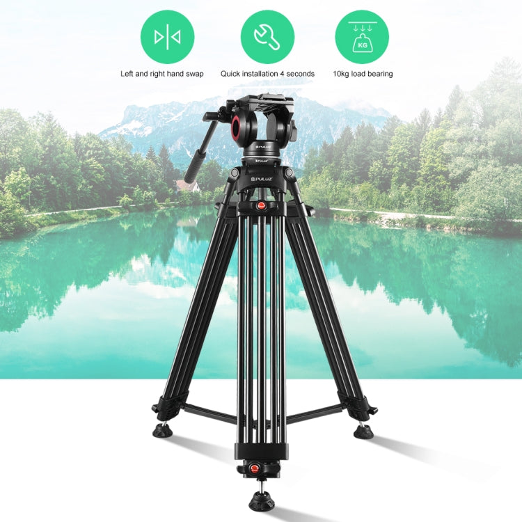 PULUZ 3 in 1 (Tripod + Bowl Adapter + Fluid Drag Head) Heavy Duty Video Camcorder Aluminum Alloy Tripod Mount Kit for DSLR / SLR Camera, Adjustable Height: 62-152cm