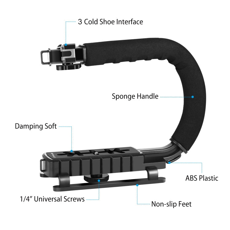 PULUZ U/C Shape 3-Head Cold Shoes Portable Handheld DV Bracket Stabilizer for All SLR Cameras and Home DV Camera My Store