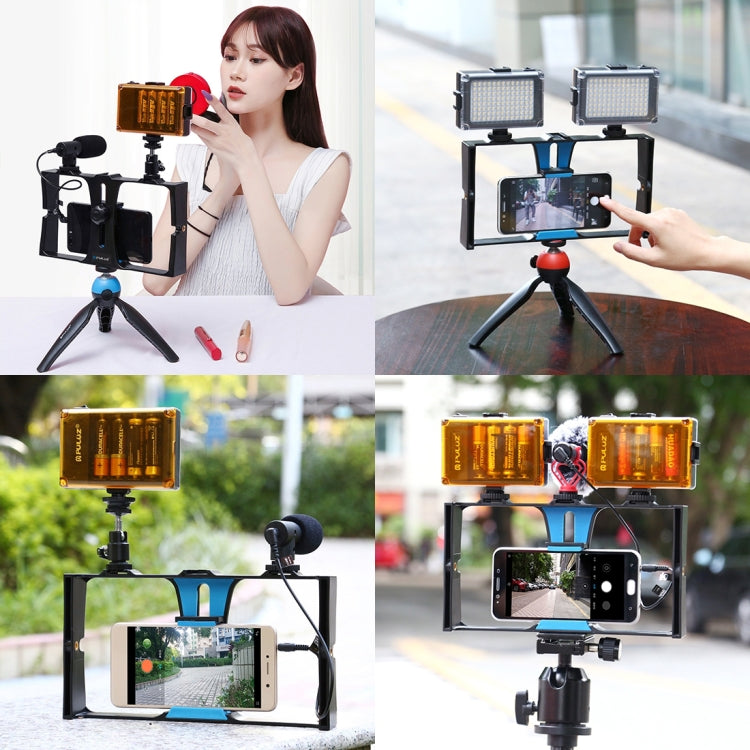 PULUZ Vlogging Live Broadcast Smartphone Video Rig Filmmaking Recording Handle Stabilizer Bracket for iPhone, Galaxy, Huawei, Xiaomi, HTC, LG, Google, and Other Smartphones