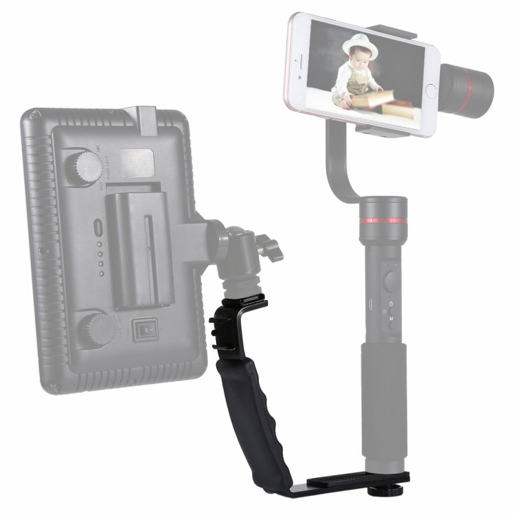 PULUZ L-Shape Bracket Handheld Grip Holder with Dual Side Cold Shoe Mounts for Video Light Flash, DSLR Camera My Store