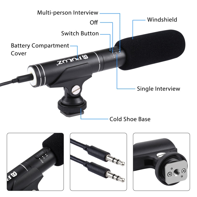 PULUZ Professional Interview Condenser Video Shotgun Microphone with 3.5mm Audio Cable for DSLR & DV Camcorder My Store