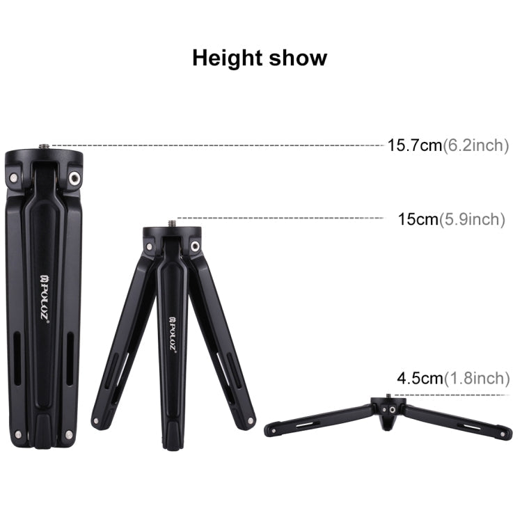 PULUZ Pocket Mini Metal Desktop Tripod Mount with 1/4 inch to 3/8 inch Thread Adapter Screw for DSLR & Digital Cameras, Adjustable Height: 4.5-15cm, Load: 20kg My Store