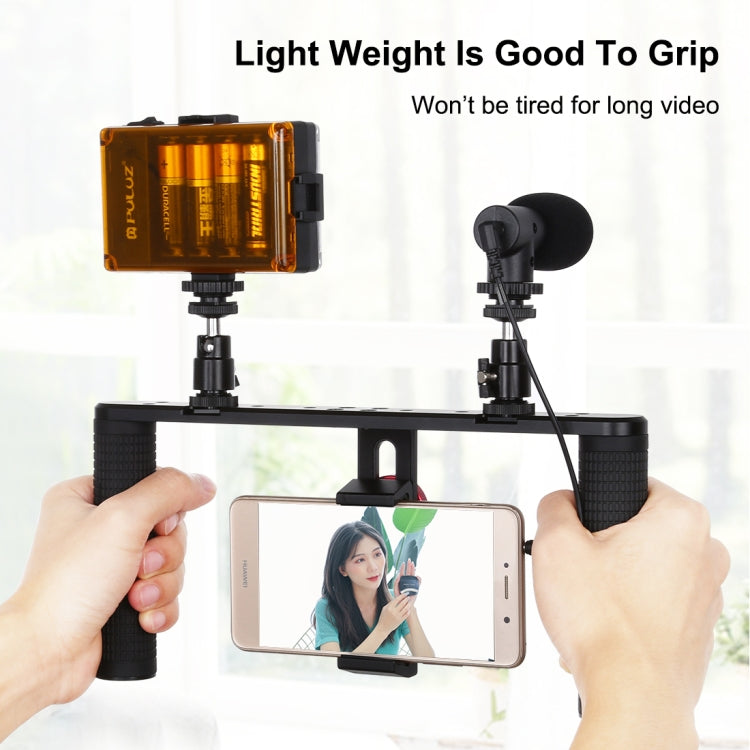 PULUZ Vlogging Live Broadcast Smartphone Video Rig Filmmaking Recording Handle Stabilizer Aluminum Bracket for iPhone, Galaxy, Huawei, Xiaomi, HTC, LG, Google, and Other Smartphones