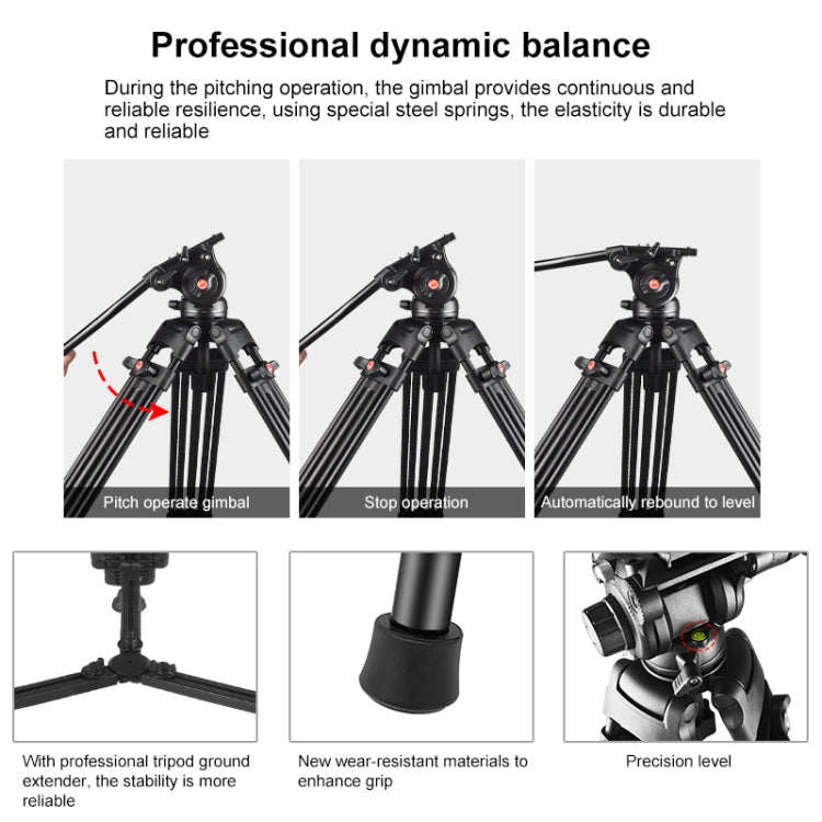 PULUZ Professional Heavy Duty Video Camcorder Aluminum Alloy Tripod with Fluid Drag Head for DSLR / SLR Camera, Adjustable Height: 80-160cm