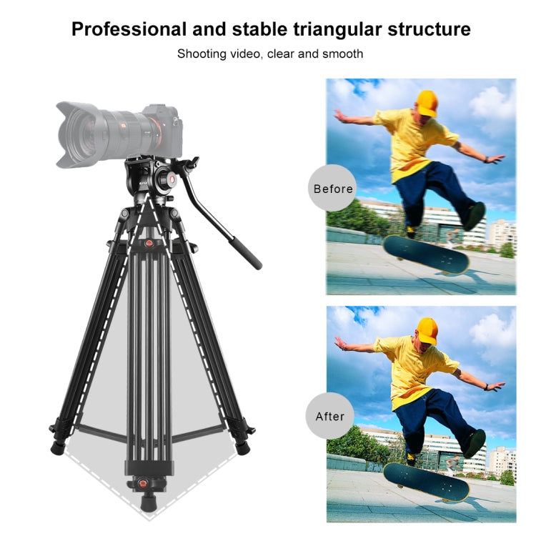 PULUZ Professional Heavy Duty Video Camcorder Aluminum Alloy Tripod with Fluid Drag Head for DSLR / SLR Camera, Adjustable Height: 80-160cm