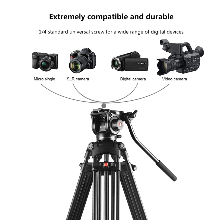 PULUZ Professional Heavy Duty Video Camcorder Aluminum Alloy Tripod with Fluid Drag Head for DSLR / SLR Camera, Adjustable Height: 80-160cm