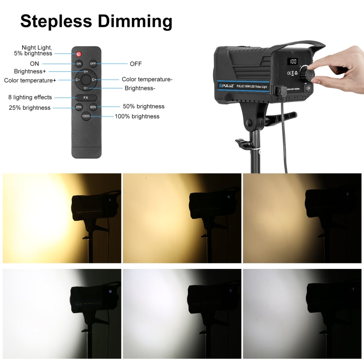 PULUZ 220V 150W Studio Video Light  3200K-5600K Dual Color Temperature Built-in Dissipate Heat System with Remote Control