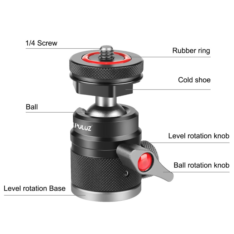 PULUZ Aluminum Alloy Ball Head Tripod Mount with Cold Shoe Base My Store