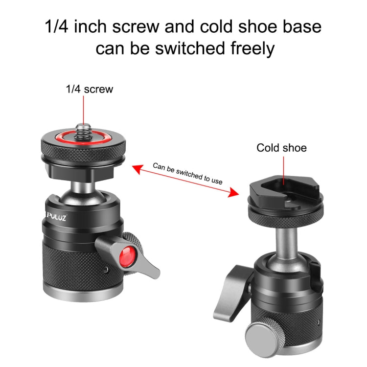 PULUZ Aluminum Alloy Ball Head Tripod Mount with Cold Shoe Base My Store