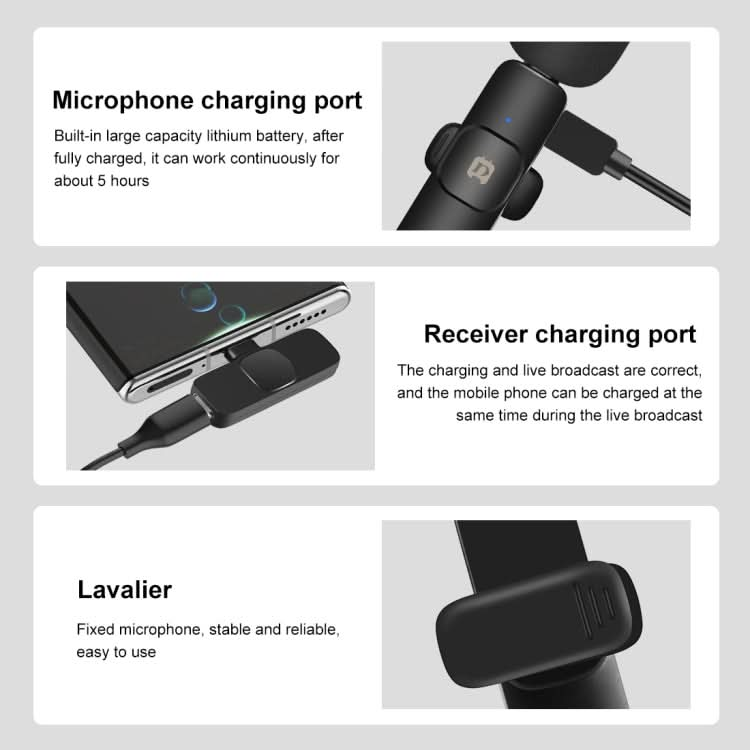 PULUZ Wireless Lavalier Noise Reduction Reverb Microphone for Type-C / USB-C Device, Support Phone Charging My Store