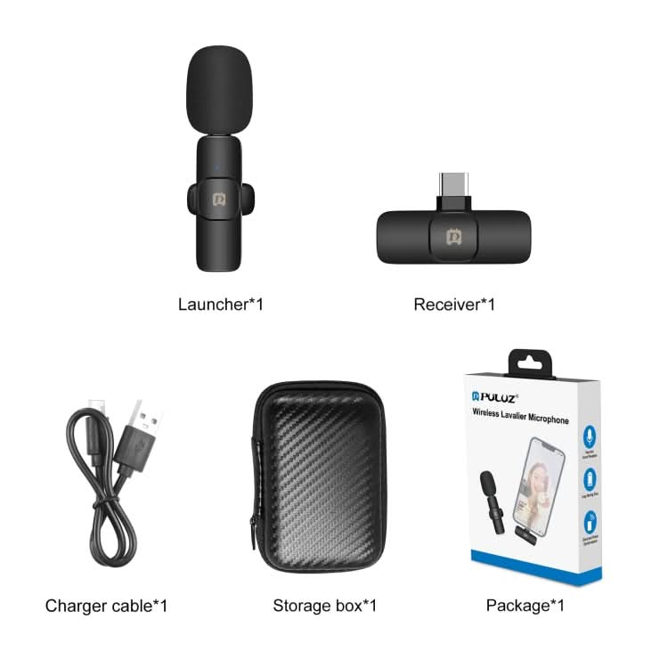 PULUZ Wireless Lavalier Noise Reduction Reverb Microphone for Type-C / USB-C Device, Support Phone Charging My Store