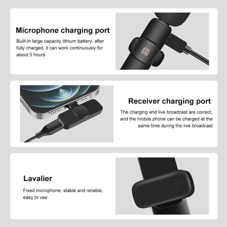 PULUZ Wireless Lavalier Noise Reduction Reverb Microphone for 8-Pin Device, Support Phone Charging My Store