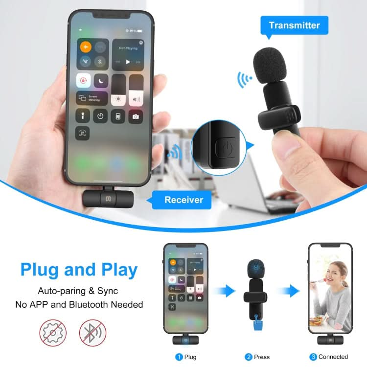 PULUZ Wireless Lavalier Noise Reduction Reverb Microphone for 8-Pin Device, Support Phone Charging My Store