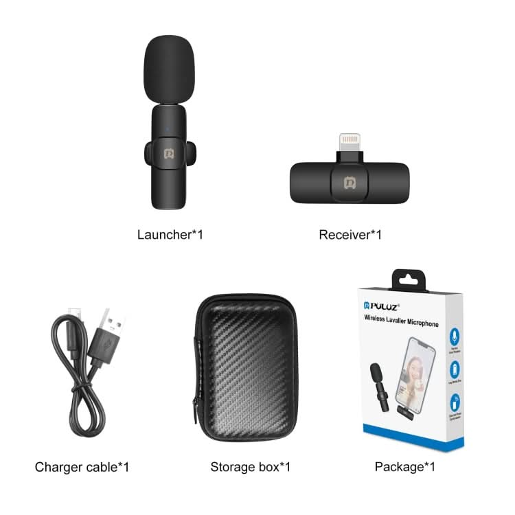 PULUZ Wireless Lavalier Noise Reduction Reverb Microphone for 8-Pin Device, Support Phone Charging My Store